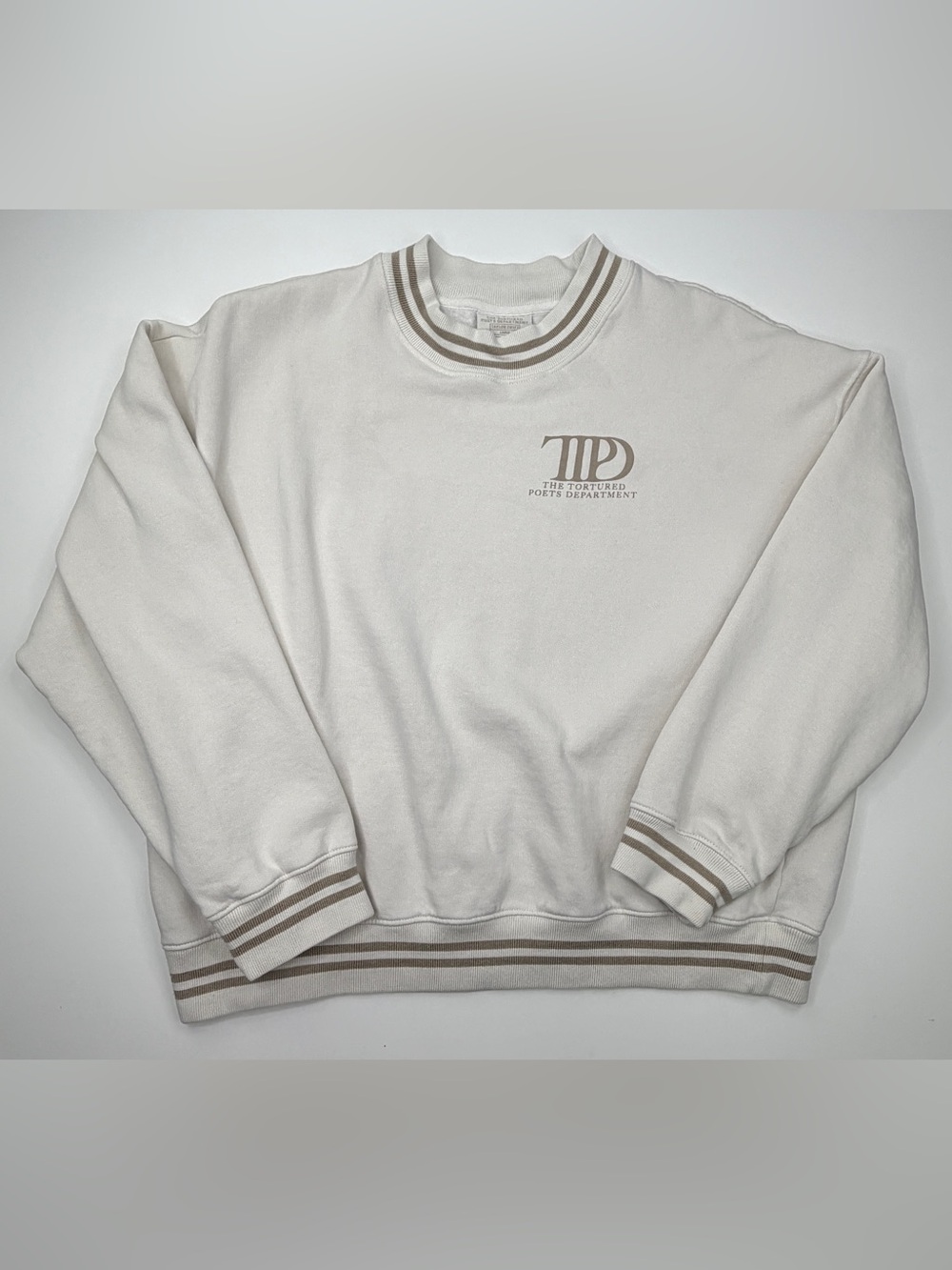 Taylor Swift The Tortured Poets Department Crewneck Sweatshirt Large GUC Cream